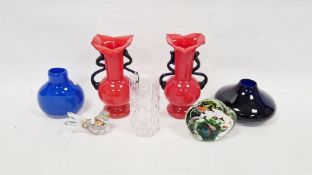 Frank Thrower for Dartington 'nipple' vase, 15cm high, a blue glass vase signed indistinctly to