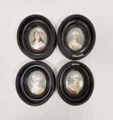 Four Continental porcelain Berlin style oval portrait plaques, each printed and painted with an 18th