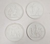 Set of four Royal Copenhagen white biscuit circular plaques of the Four Seasons, early 20th century,