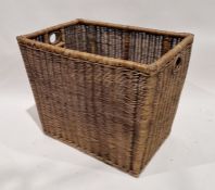 Large wicker basket of rectangular form with twin handles, 79cm long