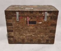 Late 19th/early 20th century metal-bound silver chest/trunk, the lid opening to reveal various