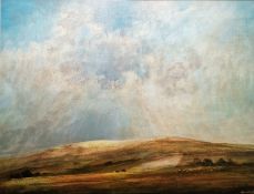 Ken Hildrew (British b.1934) Oil on paper 'View of Exmoor on overcast day' signed lower right,