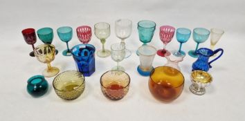 Group of 19th/early 20th century coloured glassware including a Regency amber tinted finger bowl,