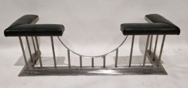 Club fender fire surround with green leatherette seat and studded decoration,  h. 53cm, w. 162cm, d.