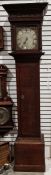 Georgian 30-hour longcase clock, the square brass dial with silvered chapter ring with fleur-de-