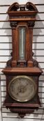 Large late 19th century carved oak wall barometer, 114cm high