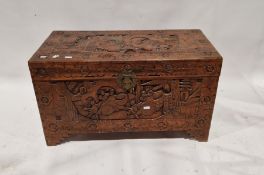 Chinese camphorwood lined chest with carved top and front