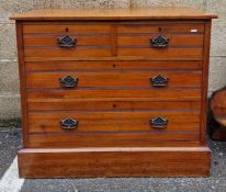 Early 20th century mahogany dressing table chest of drawers having a bevelled edged mirror, raised