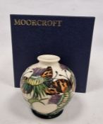 Moorcroft butterfly and thistle pattern vase, designed by Emma Bossons, dated 12th October 2008,