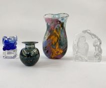 Andrew Sanders and David Wallace British contemporary blue and clear glass candle holder, 10.5cm