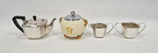 Clarice Cliff 'Celtic Harvest' pattern silver plate mounted large preserve/sugar pot, with printed