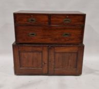 Mahogany campaign chest top having two short over one long deep drawer, with brass bound decoration,