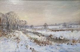 Michael Lees (British, 20th century) Oil on board Winter landscape with ducks alighting, signed