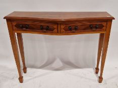 Reproduction veneered bowfronted console table/hall table with burrwood veneer to the top, two short