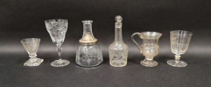 Collection of cut and engraved late 18th and early 19th century glass including a conical rummer