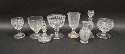 Group of 19th century cut and engraved glassware including two Regency-style cut glass bottles, a