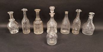 Eight various cut and engraved glass decanters, circa 1800 and later, including an example