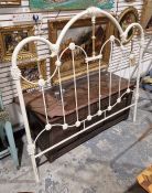 White painted cast iron bed headboard with floral decoration in places, 157cm wide