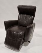 Contemporary brown leather upholstered reclining armchair with electric functions, 102cm high