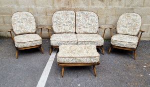 Mid-century Ercol sofa suite, pattern 203, comprising a two-seat sofa, 78cm high x 135cm wide x 78cm