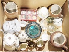 Whitefriars Geoffrey Baxter blue glass bowl with internal air bubble, a Limoges aluminite coffee pot