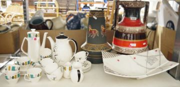 West German vase moulded with bands of volcanic brown glaze alternating with orange stripes, 40.