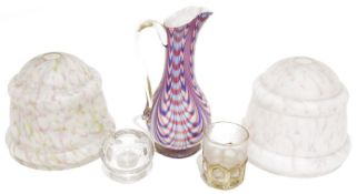 Pair of early 20th century marbled satin glass light shades and a quantity of early 20th century