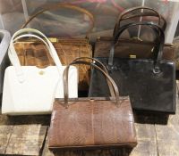 Assorted vintage handbags to include a Mappin & Webb lizard skin, a pale blue ostrich skin bag, a