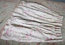 Two pairs of pinch pleat printed chintz pattern curtains, each printed with pink roses and