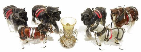 Quantity of ceramic models of shire horses and a Japanese part tea service (3 boxes)