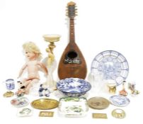 Vintage mandolin made by Carbone Napoli, a pair of old Tuptonware tube-lined floral decorated vases,