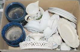 Portmeirion 'Botanic Garden' jug decorated with daisies, two creamware cake stands, a set of four