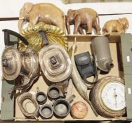 Viners silver-plated coffee pot, a Viners silver-plated teapot, a vintage circular barometer, a