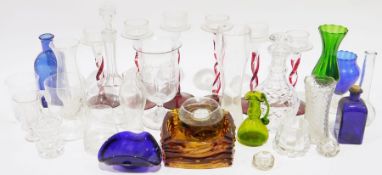 Quantity of glassware to include a cut glass decanter, a set of six glass candlesticks with