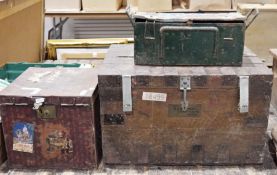 Wooden iron-bound travelling trunk fitted with internal compartments for carrying silver items,