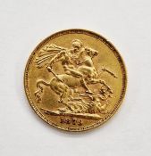 Victoria (1837-1901), Australia Sovereign 1879 Melbourne, Young head facing left, letter M below