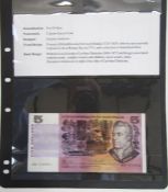 Folder of banknotes, eight world notes from Australia, seven Britain Armed Forces from £5 to 5p, two