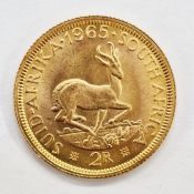South Africa 2 Rand, 1965, Springbok Obverse, reverse EENDRAG MAAK MAG/ UNITY IS STRENGTH. 7.98