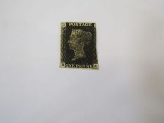 GB: Five used QV line engraved imperforate 1d blacks, 3 & 4 margin, 3 with red Maltese cross/2