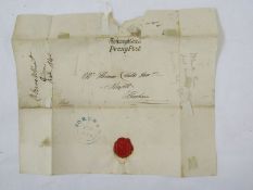 GB: Victorian postal history on 6 album pages from pre-stamp to 1890 Post Office Jubilee including