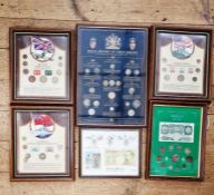 Five wooden framed presentations of, George VI Coinage and One Pound, United States World War II