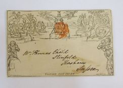 GB: Mulready letter sheet of ‘MY 28 1840’ with red Maltese Cross and back receiver cancel of ‘MY