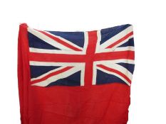 Two red ensign (240 x 120cm and 300 x 150cm approx), two Cross of St. George pennants and a tin army