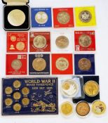 Biscuit box with various nickel commemorative crowns and pre decimal coinage