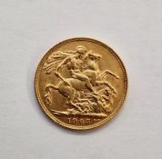 Edward VII (1902-1910), Sovereign, 1905, bare head right, St George and the Dragon, date below