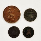 Various coins, comprising: Victoria (1837-1901), Penny 1853 DEF:,  George I 1718 Dump Issue Half