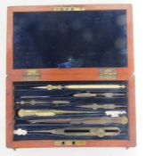 Late 19th century mahogany cased set of drawing instruments, together with other collectables,