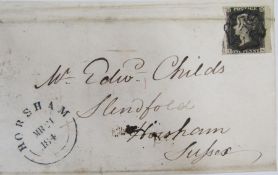 GB: Penny black entire about East Horsley estate timber, dated March 19th 1841, stamp 3 margin,