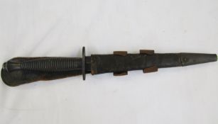 WWII Fairbairn Sykes patent commando knife, 3rd pattern, steel double-edged blade with ribbed grip