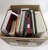 All world: large box of six albums/stock books, US Scott catalogue 1987 and sleeve with good